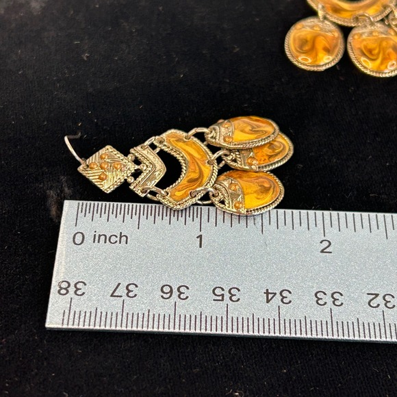 Edgar Berebi Chandelier Earrings Amber Brown Silver Tone Metal Dangle Statement